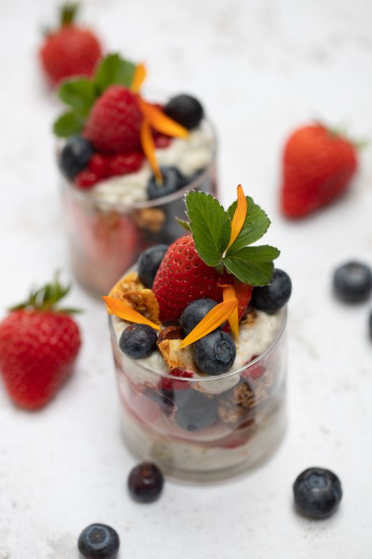 Coconut, Chia and Smashed Berry Pudding