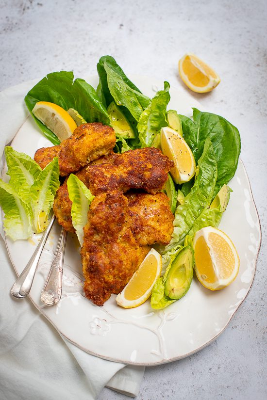 Parmesan Crusted Chicken with Baby Cos and Avocado Salad