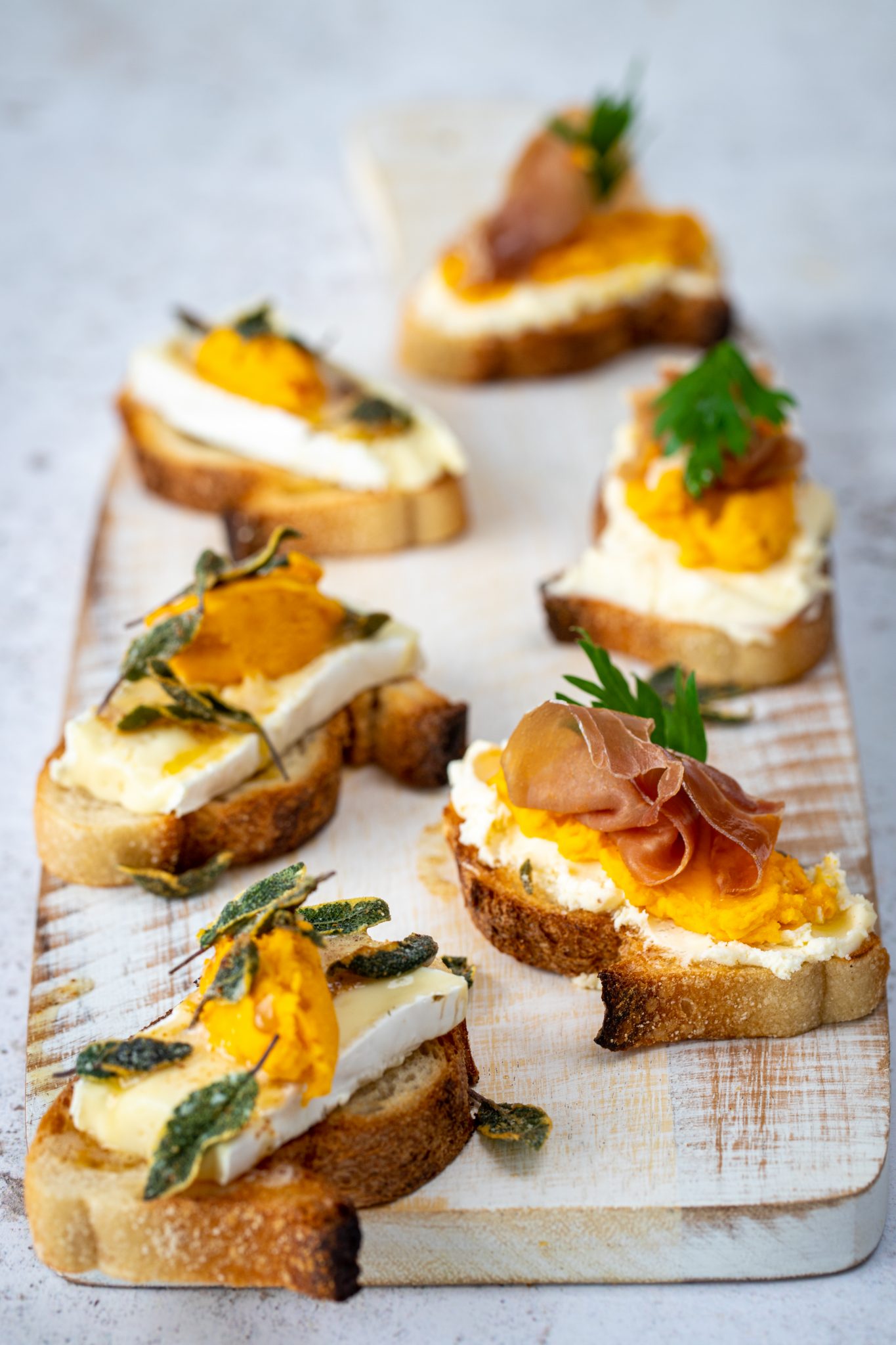 Camembert and Pumpkin Bruschetta with Crispy Sage Burnt Butter