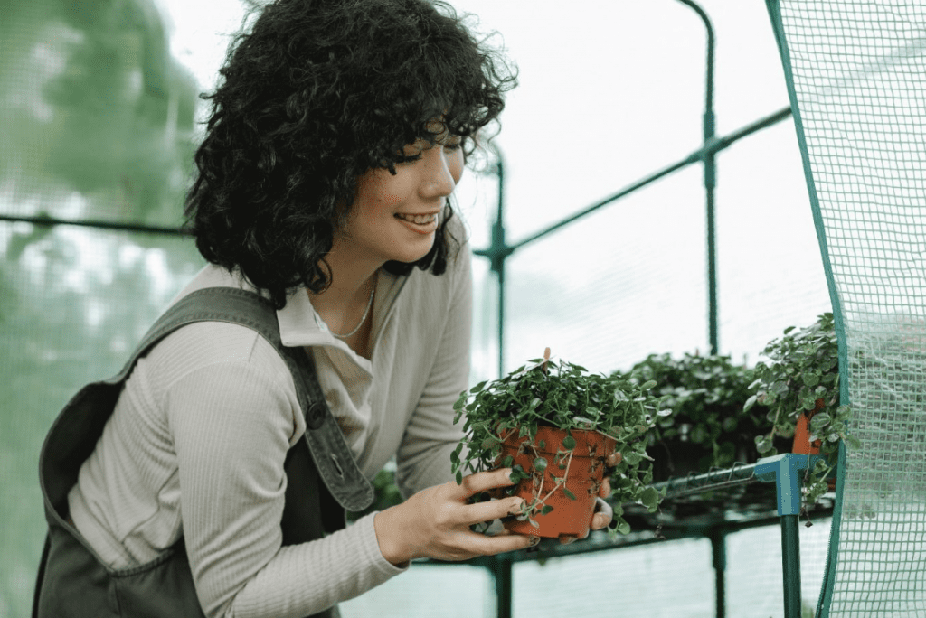 Woman with organic plants