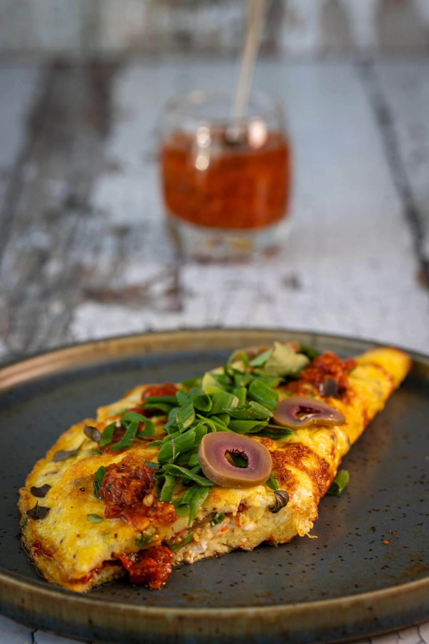 Harissa, Feta Olive Omelette