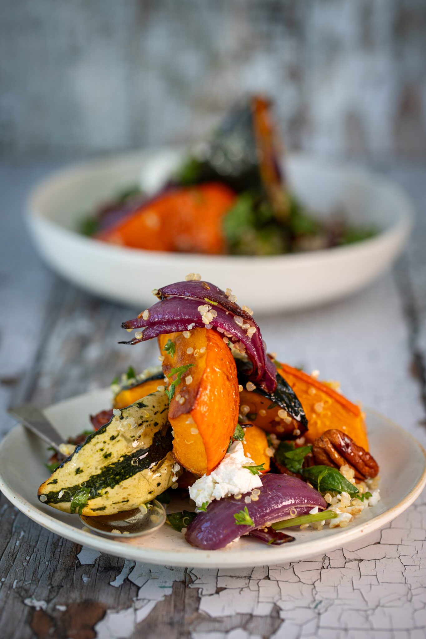 Quinoa, Roasted Red Onion, Seasonal Pumpkins, Maple Glazed Pecans and Baby Spinach Salad